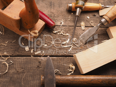 Carpenter tools on a workbench