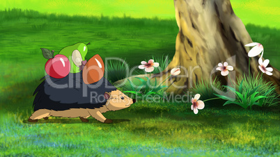 Little Hedgehog Brings Home the Apples and Mushrooms