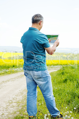 Man navigated with Tablet PC