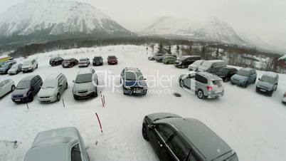 Car Driving out the Parking Area, Aerial View