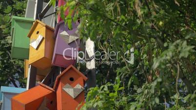 Colorful birdhouses in the park