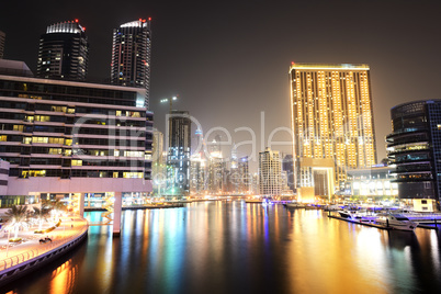 The night illumination of Dubai Marina, UAE