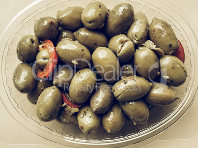 Green olives vegetables vintage desaturated