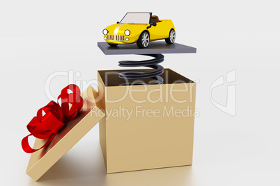 Opened gift box with cars, 3d illustration