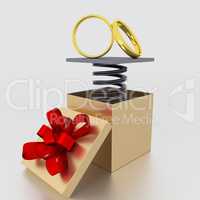Opened gift box with rings, 3D Illustration