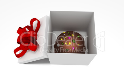 Opened gift box with chocolate candy, 3d illustration