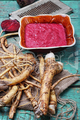 Fresh horseradish roots