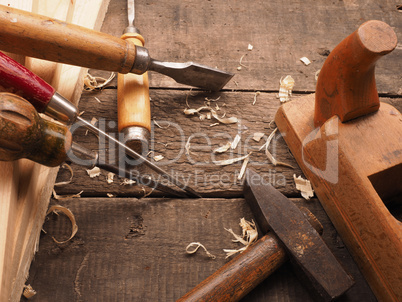 Carpenter tools on a workbench