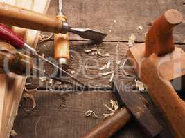 Carpenter tools on a workbench