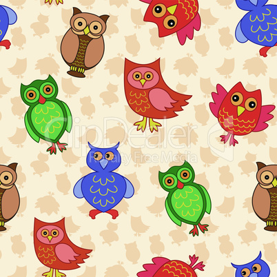 Amusing colourful owls seamless pattern
