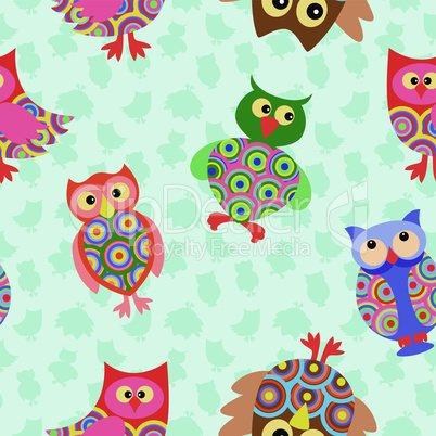 Likable colourful owl seamless pattern
