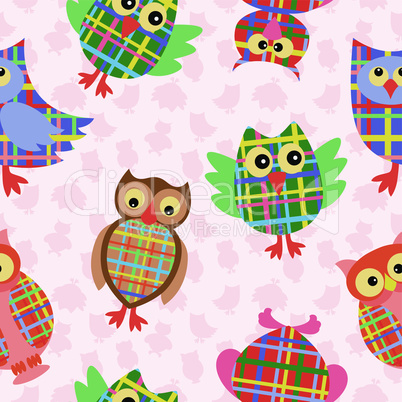 Funny checkered owl seamless pattern