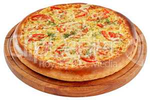 Pizza with spicy chicken and tomatoes
