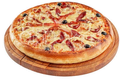 Pizza with bacon and  smoked meat