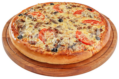 Pizza with minced meat and mushrooms
