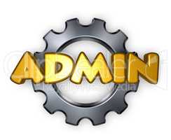 the word admin and gear wheel - 3d rendering