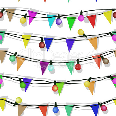 Seamless string of Christmas lights on garland vector background isolated on white