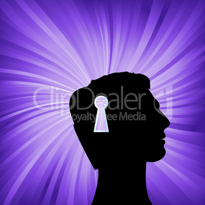 Human head with keyhole mark symbol. Security open mind vector concept.