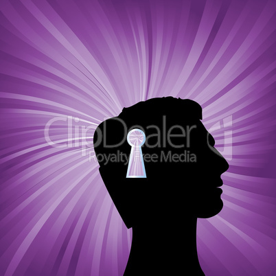 Human head with keyhole mark symbol. Security open mind vector concept.