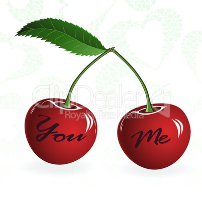 Seamless red cherry love valentine couple berry. Vector illustration. Element for design.