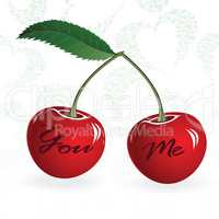 Seamless red cherry love valentine couple berry. Vector illustration. Element for design.
