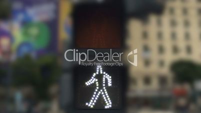 Urban pedestrian light complete signal in Buenos Aires, Argentina