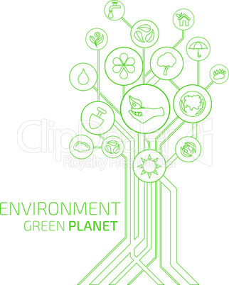 Ecology infographic elements and icons tree.