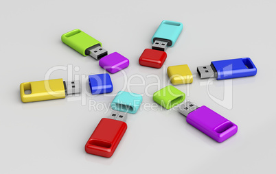 Group of colorful usb memory sticks