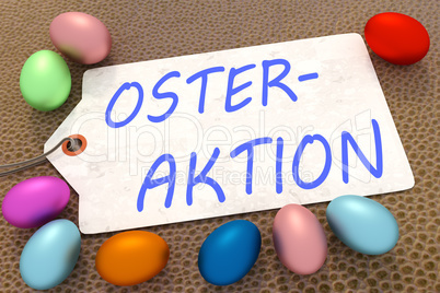 Easter eggs with sign and inscription, OSTER AKTION