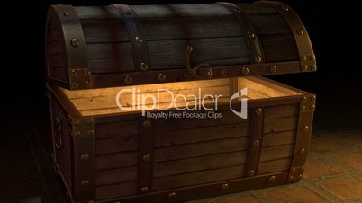 Unlocking and opening Treasure Chest, with a bright light inside