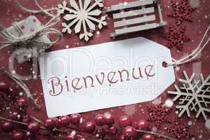 Nostalgic Christmas Decoration, Label With Bienvenue Means Welcome