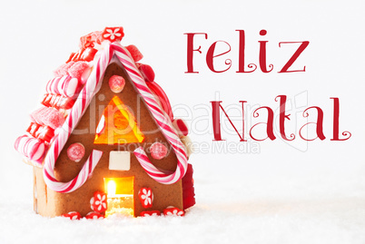 Gingerbread House, White Background, Feliz Natal Means Merry Christmas