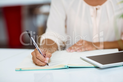 Business executive writing on diary