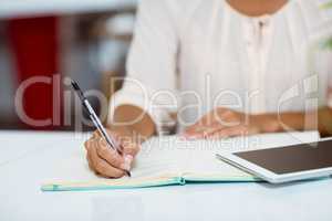 Business executive writing on diary