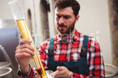 Manufacturer examining beer in test tube