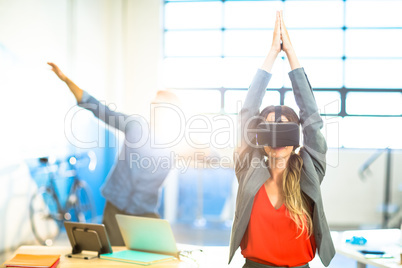 Young woman using the virtual reality headset