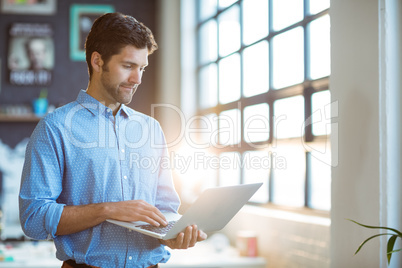 Male business executive using laptop