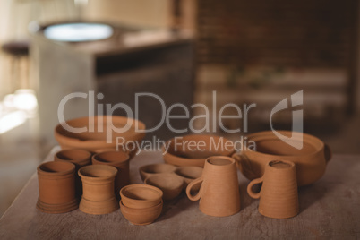 Various pottery on table