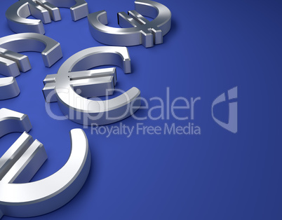 Steel Euro icon on a blue background, 3d rendering