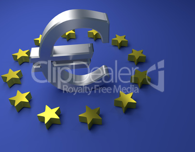 Euro sign on a blue background, 3d rendering