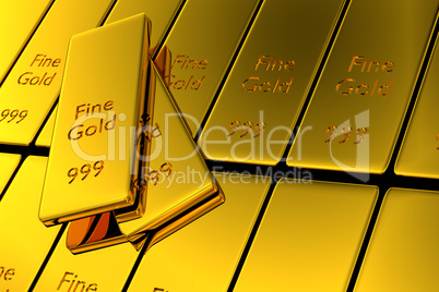 Stacked gold bars, financial 3d rendering concept