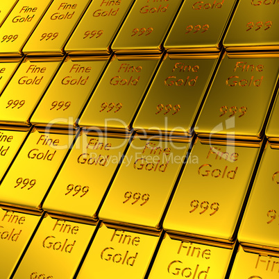 Stacked gold bars, 3d rendering
