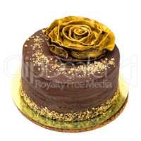 Chocolate Cake Sprinkled with Crumbs and Golden Rose