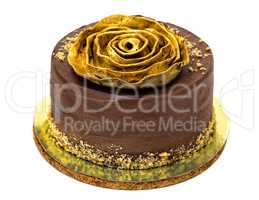 Chocolate Cake Sprinkled with Crumbs and Golden Rose