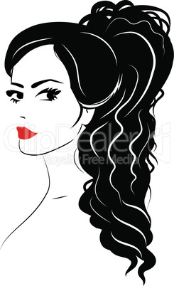 Beauty girl face sketch, woman face vector portrait. Hair wave.