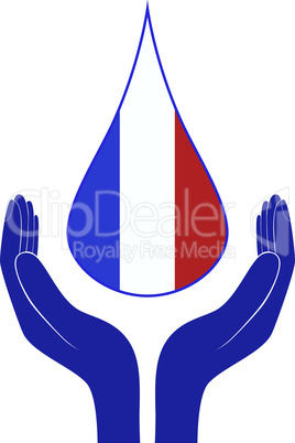 France national flag. People man and woman hands pray for Nice. World support for France. Nice terror attack on 14 July 2016. Vector illustration