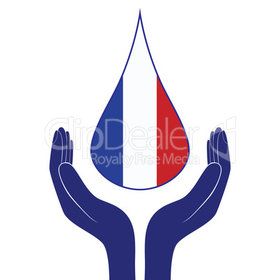 France national flag. People man and woman hands pray for Nice. World support for France. Nice terror attack on 14 July 2016. Vector illustration