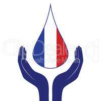 France national flag. People man and woman hands pray for Nice. World support for France. Nice terror attack on 14 July 2016. Vector illustration