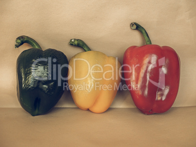 Yellow Green and Red Peppers vegetables vintage desaturated