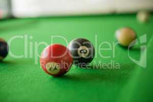 Billard balls on green billard table